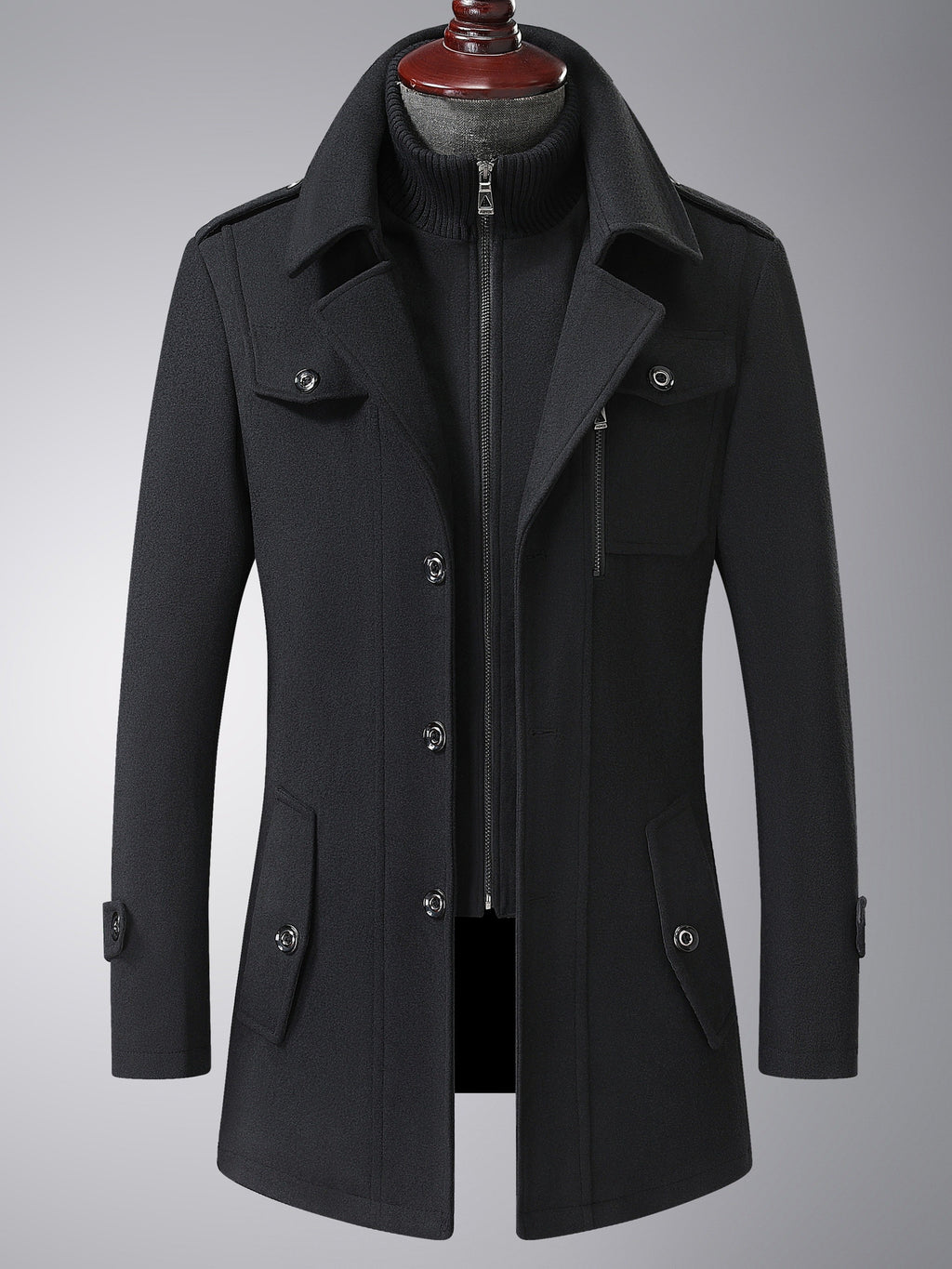Pocket detail on the men's wool tweed coat