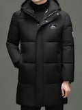 Pocket detail on the men's mid-length hooded padded coat