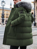 Pocket detail on the men's mid-length hooded parka