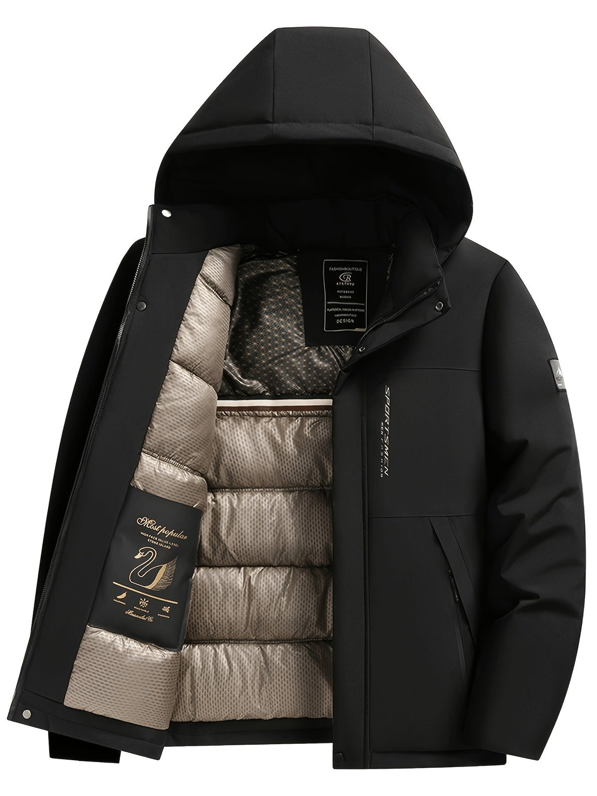 Pocket detail on the men's fleece-lined padded jacket