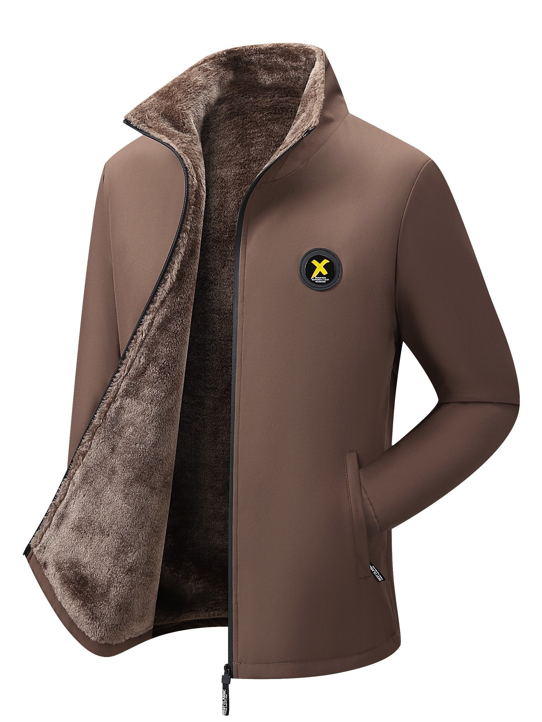 Pocket detail on the men's padded stand collar jacket