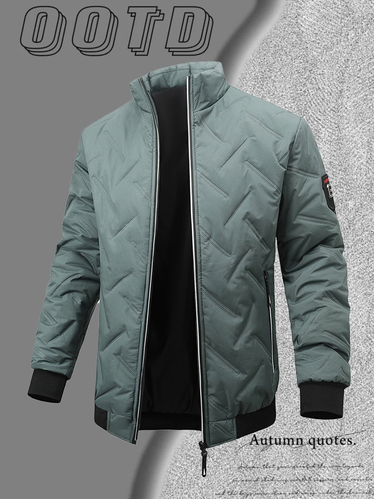 Pocket detail on the men's padded bomber jacket