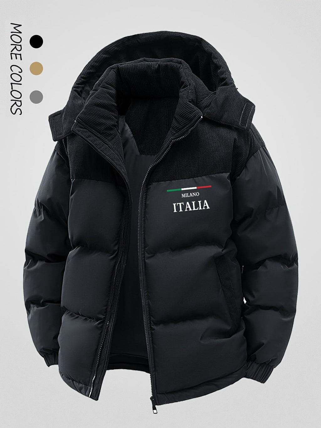 Pocket detail on the men's spliced hooded coat