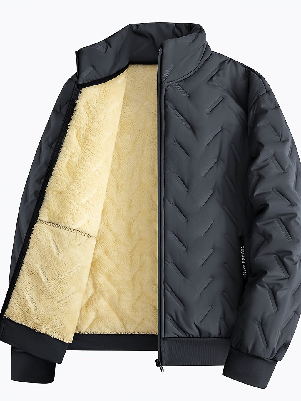 Men's thermal insulated jacket styled with jeans for cold weather