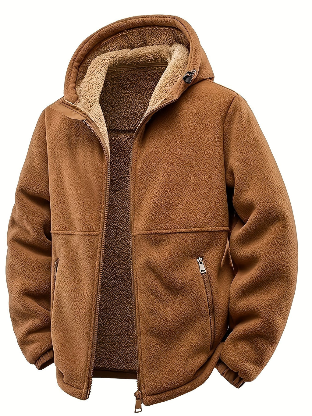 Pocket detail on the men's thick hooded winter jacket