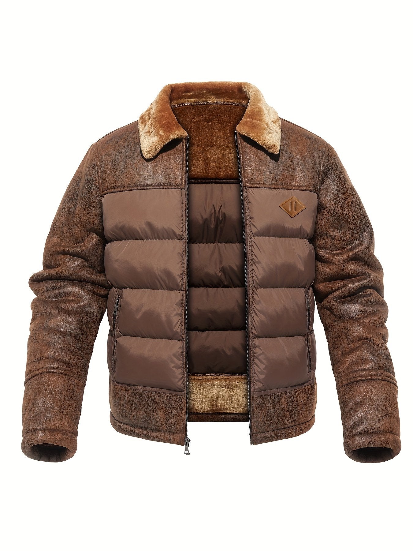 Pocket detail on the men's faux fur collar jacket