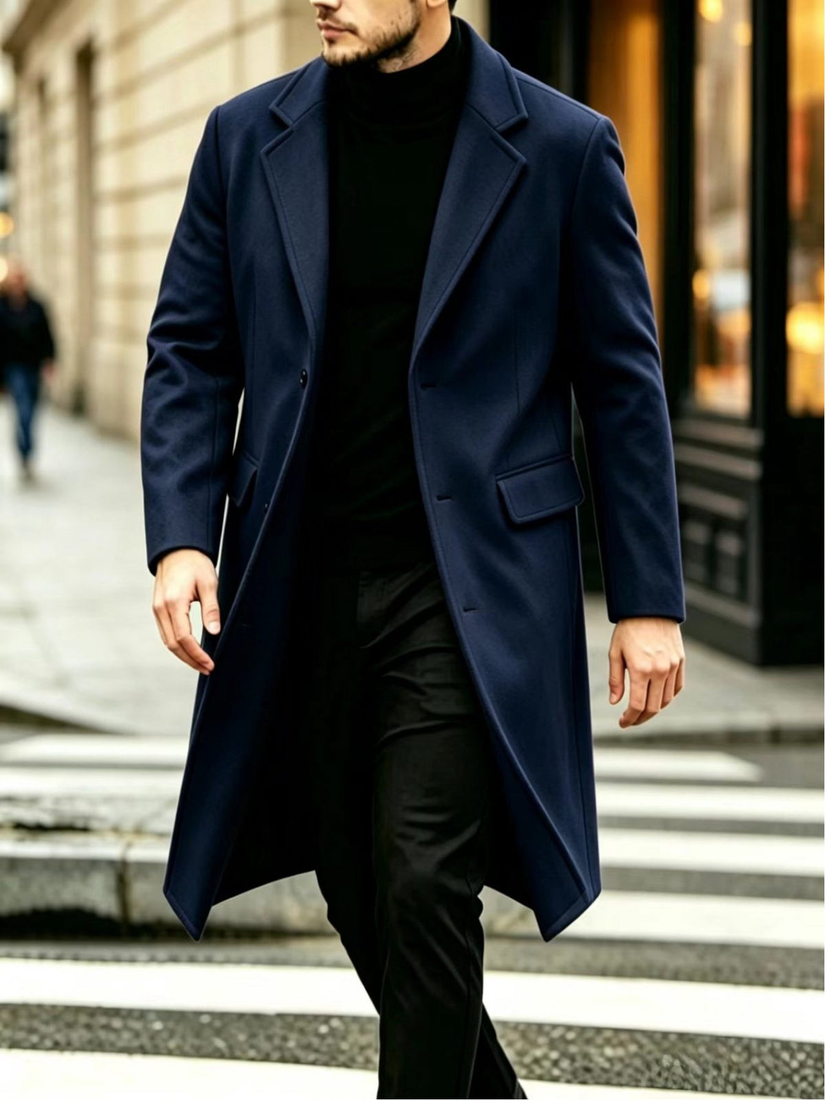 Pocket detail on the men's long business trench coat