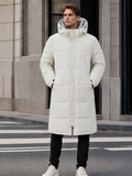 Pocket detail on the men's long duck down jacket