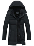 Men's mid-length fleece-lined jacket styled with jeans for cold weather