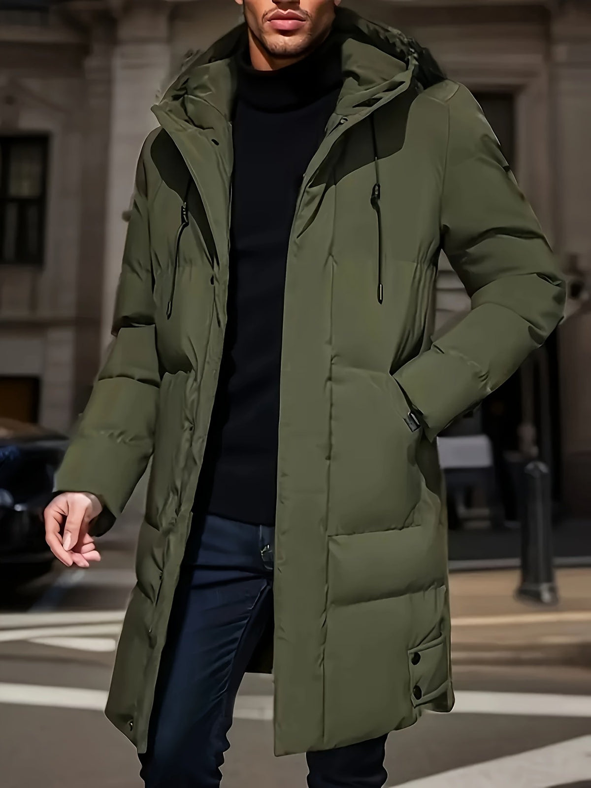 Inner lining of the men's hooded zip winter jacket