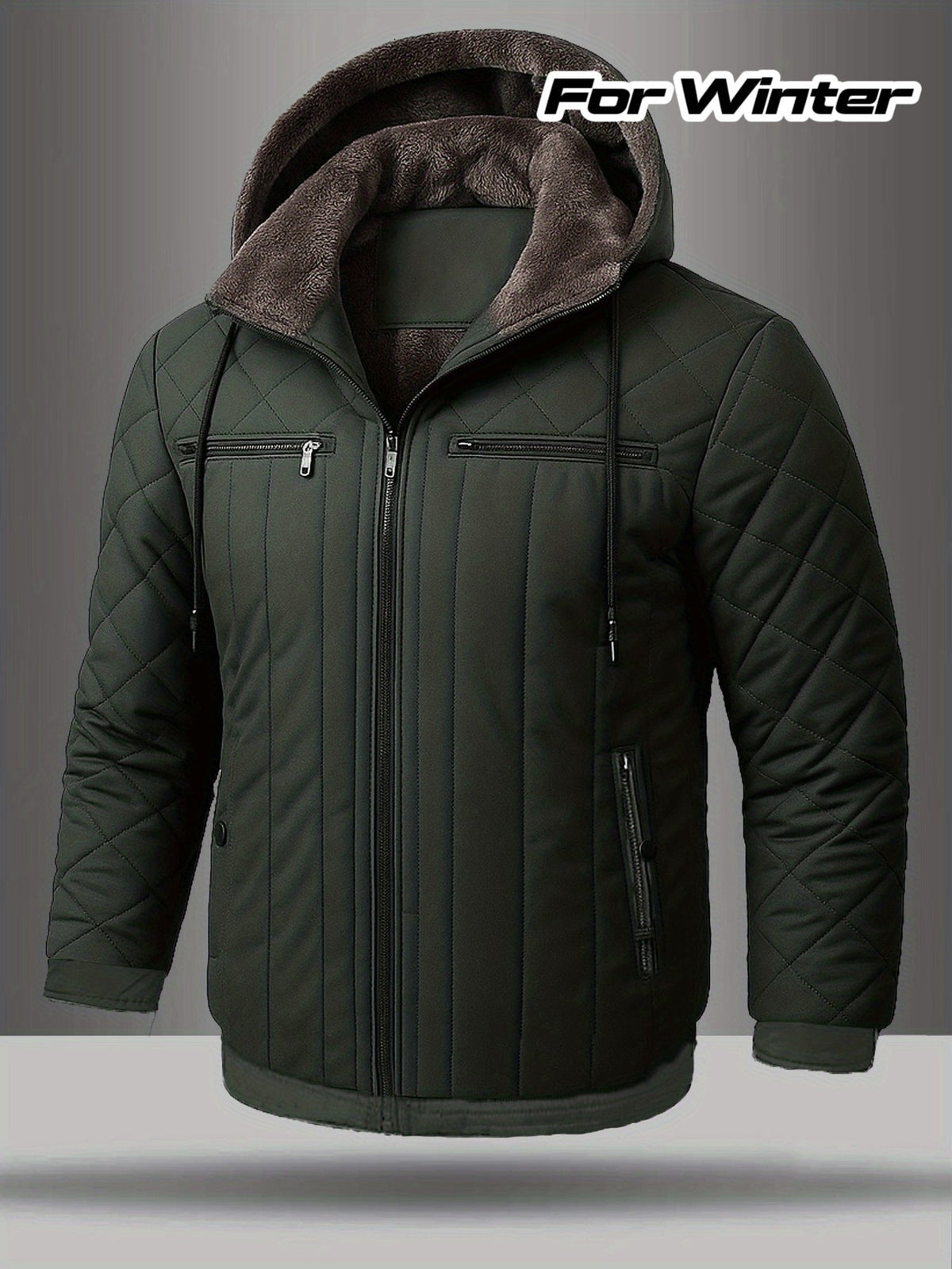 Cuff and sleeve detail of the men's warm fleece-lined hooded jacket