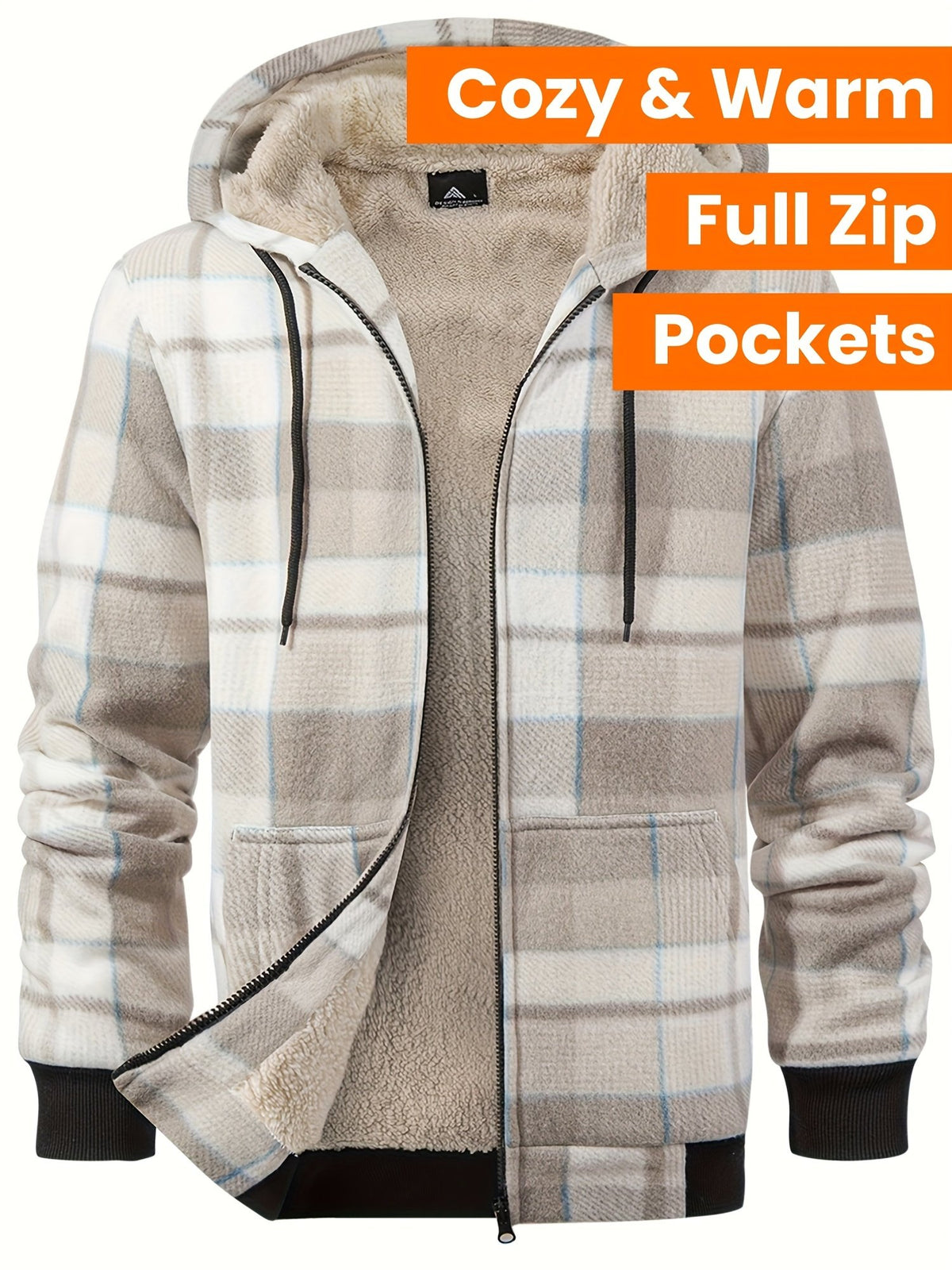 Men's sherpa fleece shacket worn outdoors in British winter