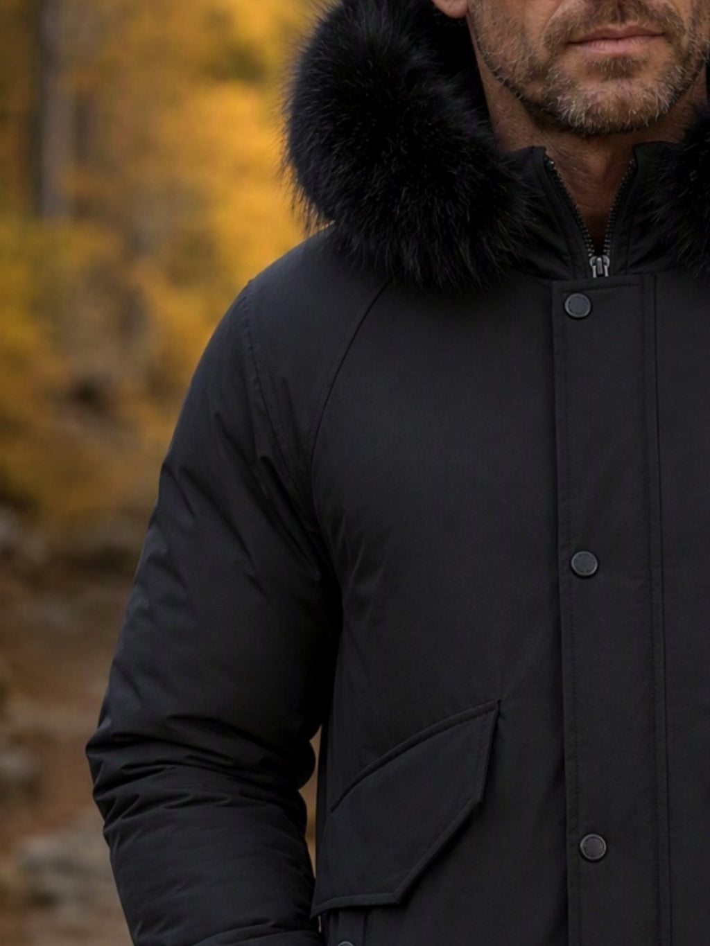 Back view of the men's mid-length duck down coat
