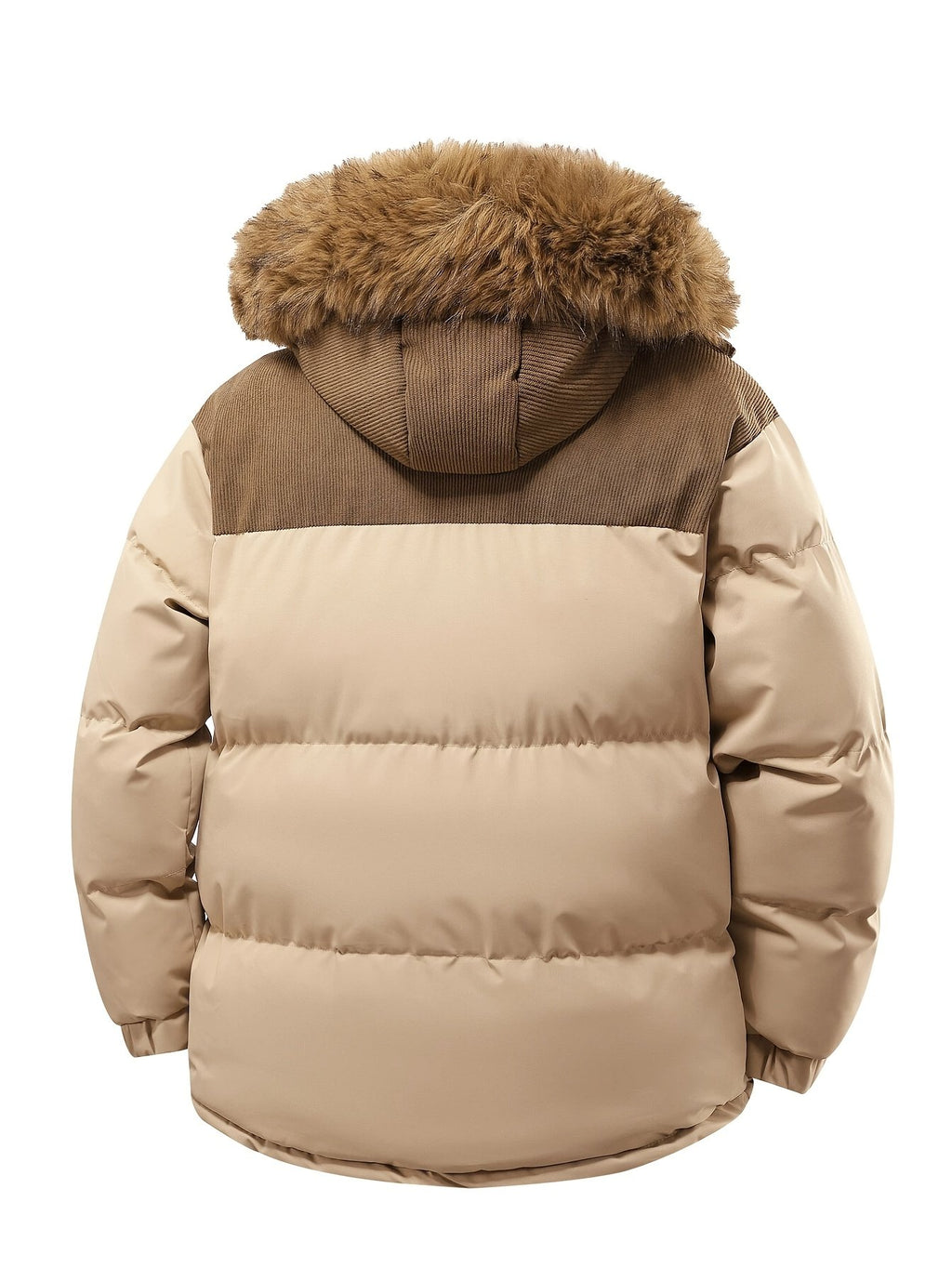 Collar and fastening detail of the men's corduroy padded coat