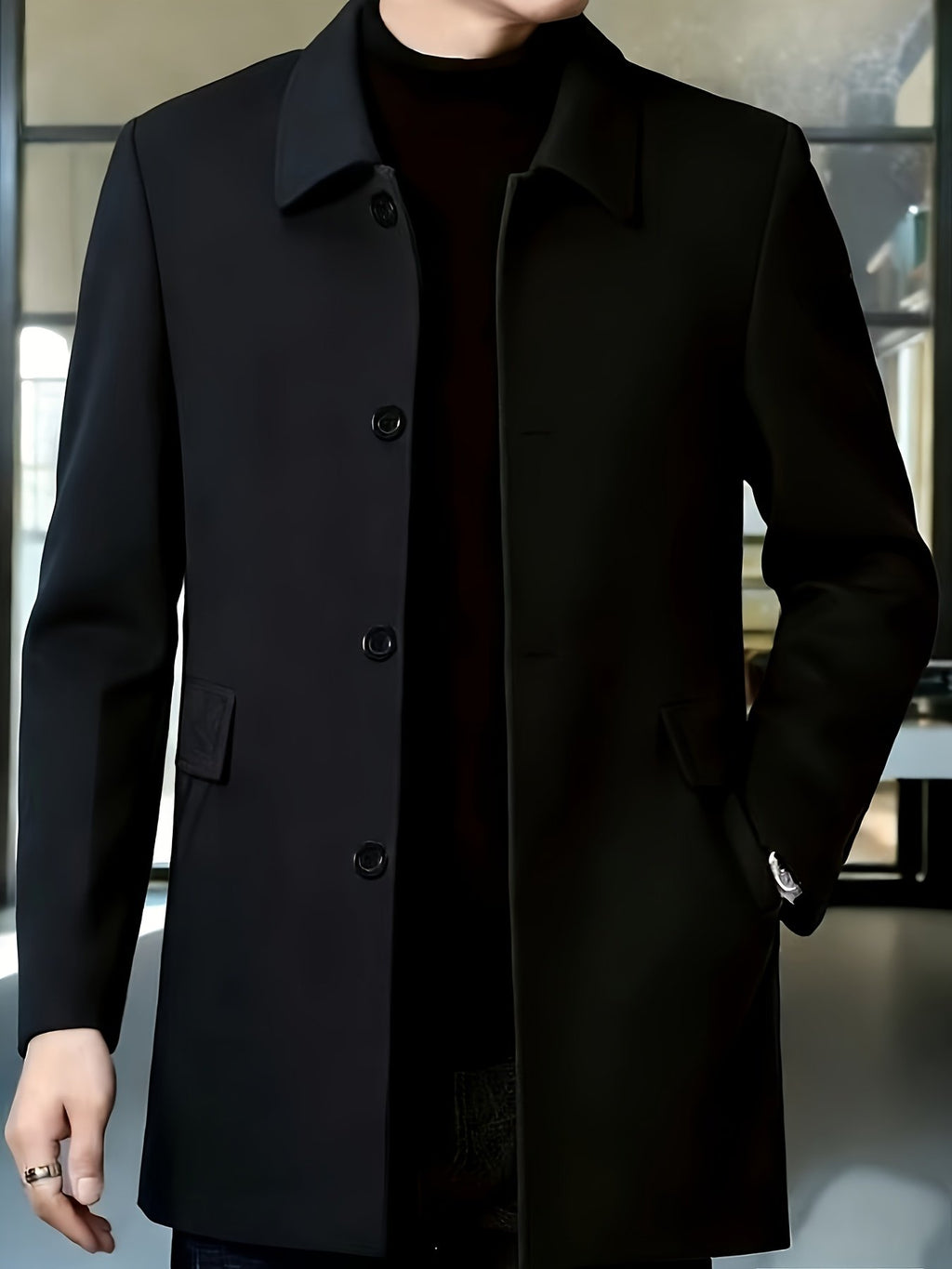 Back view of the men's single-breasted overcoat