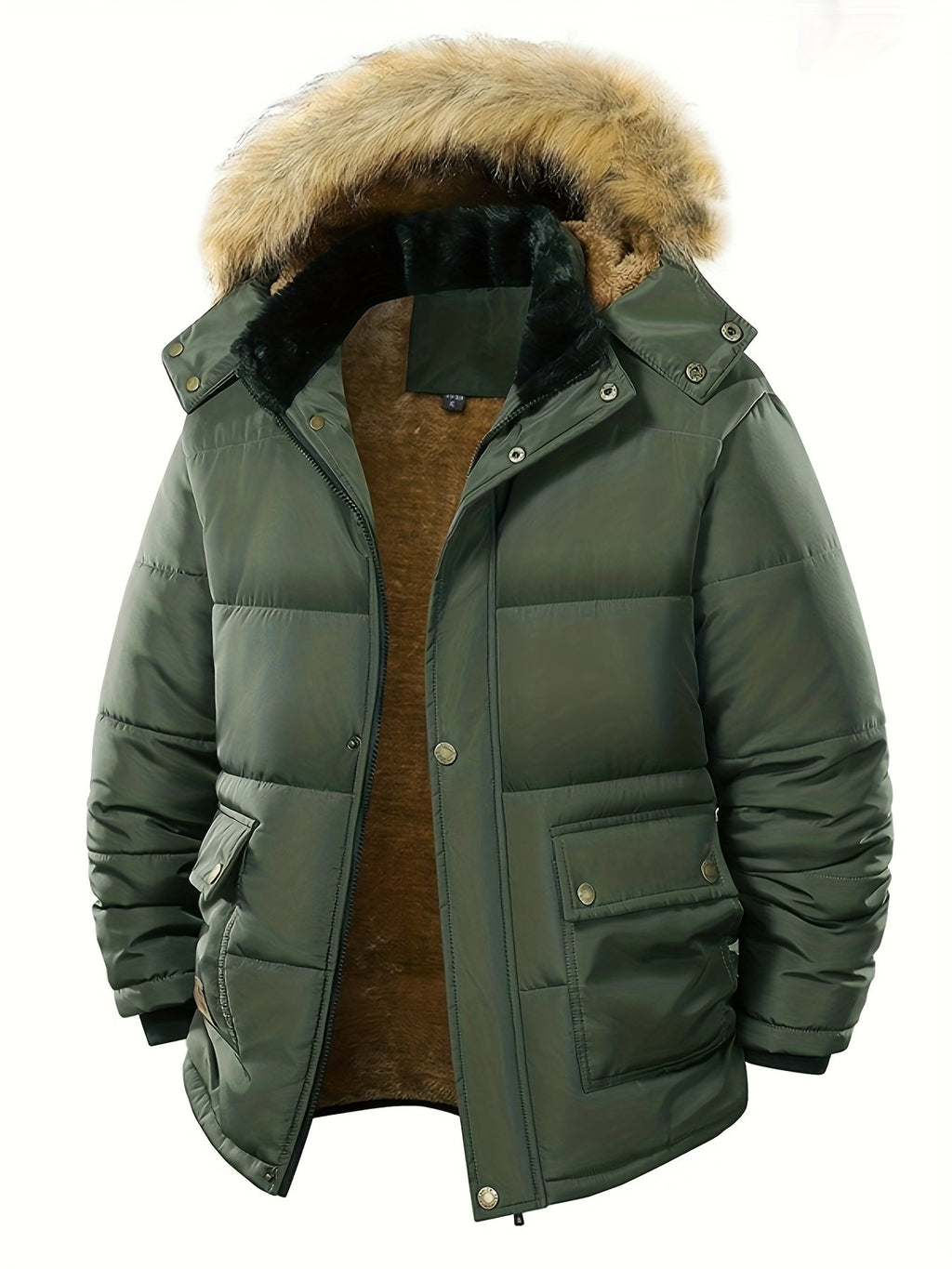 Side view of the men's fleece-lined padded coat showing the fit