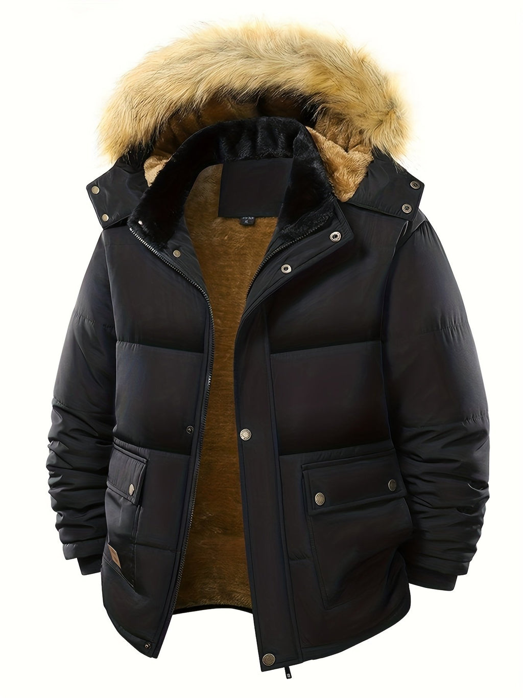 Back view of the men's fleece-lined padded coat