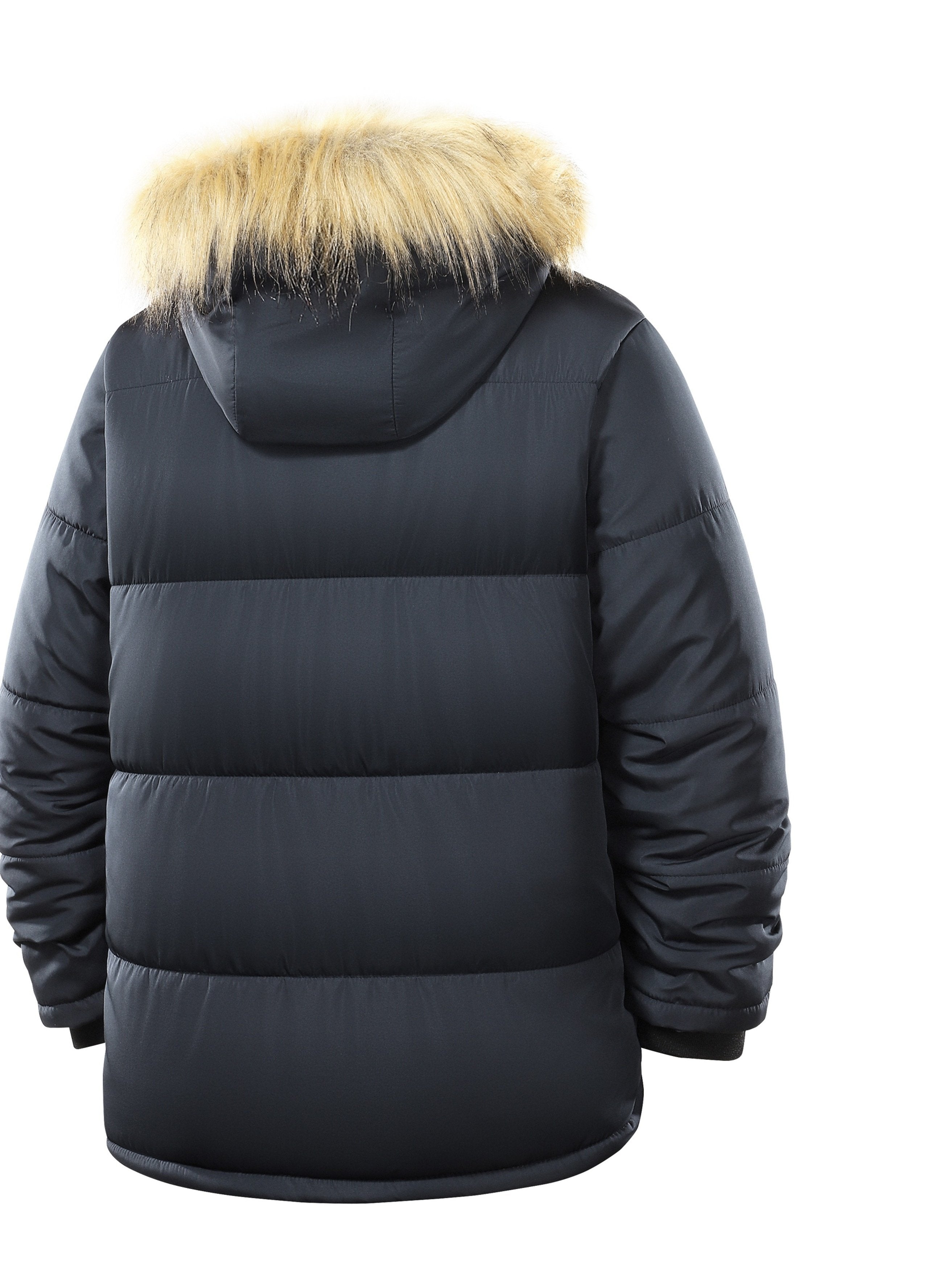 Close-up of the men's fleece-lined padded coat fabric and stitching