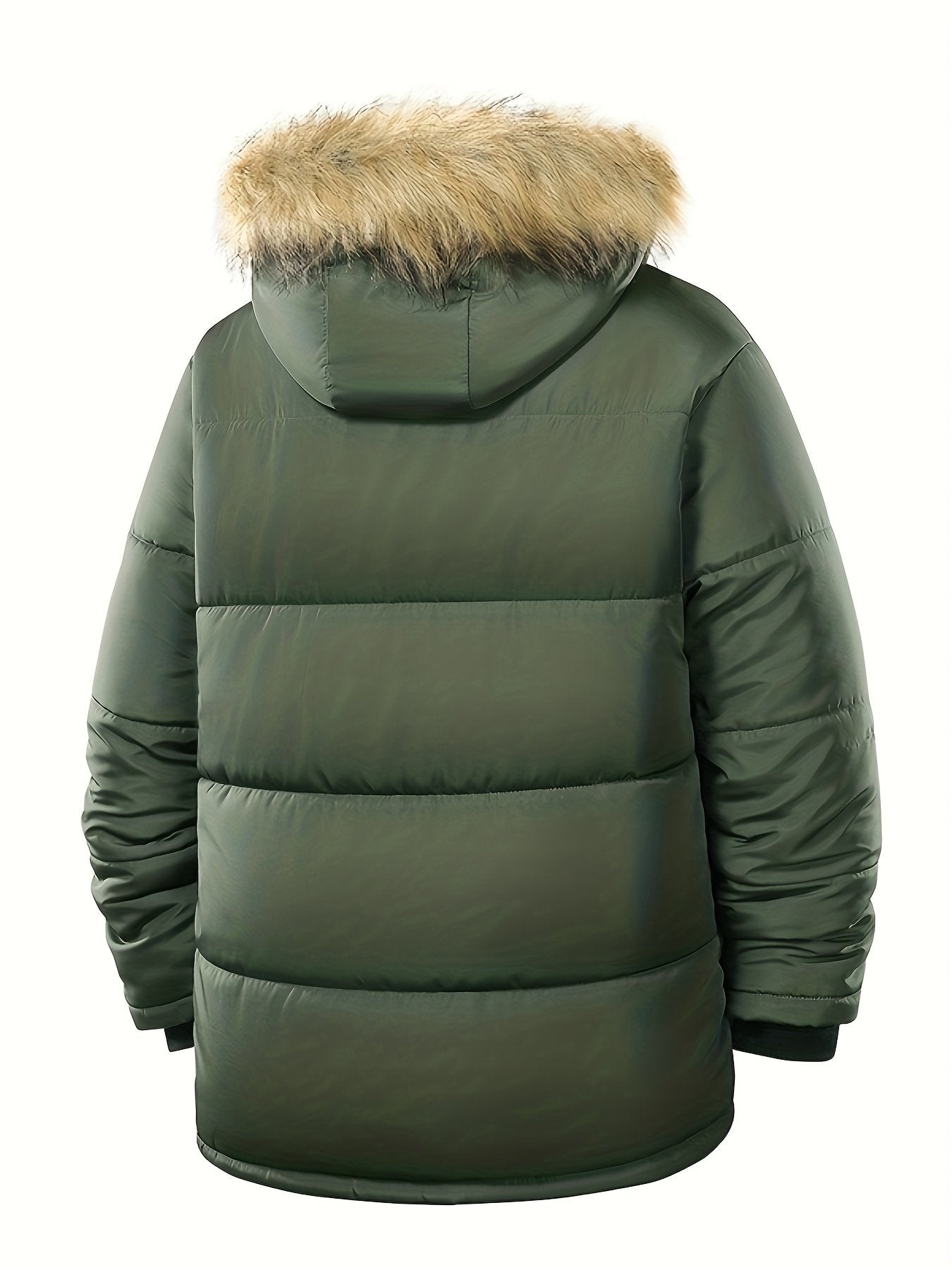 Collar and fastening detail of the men's fleece-lined padded coat