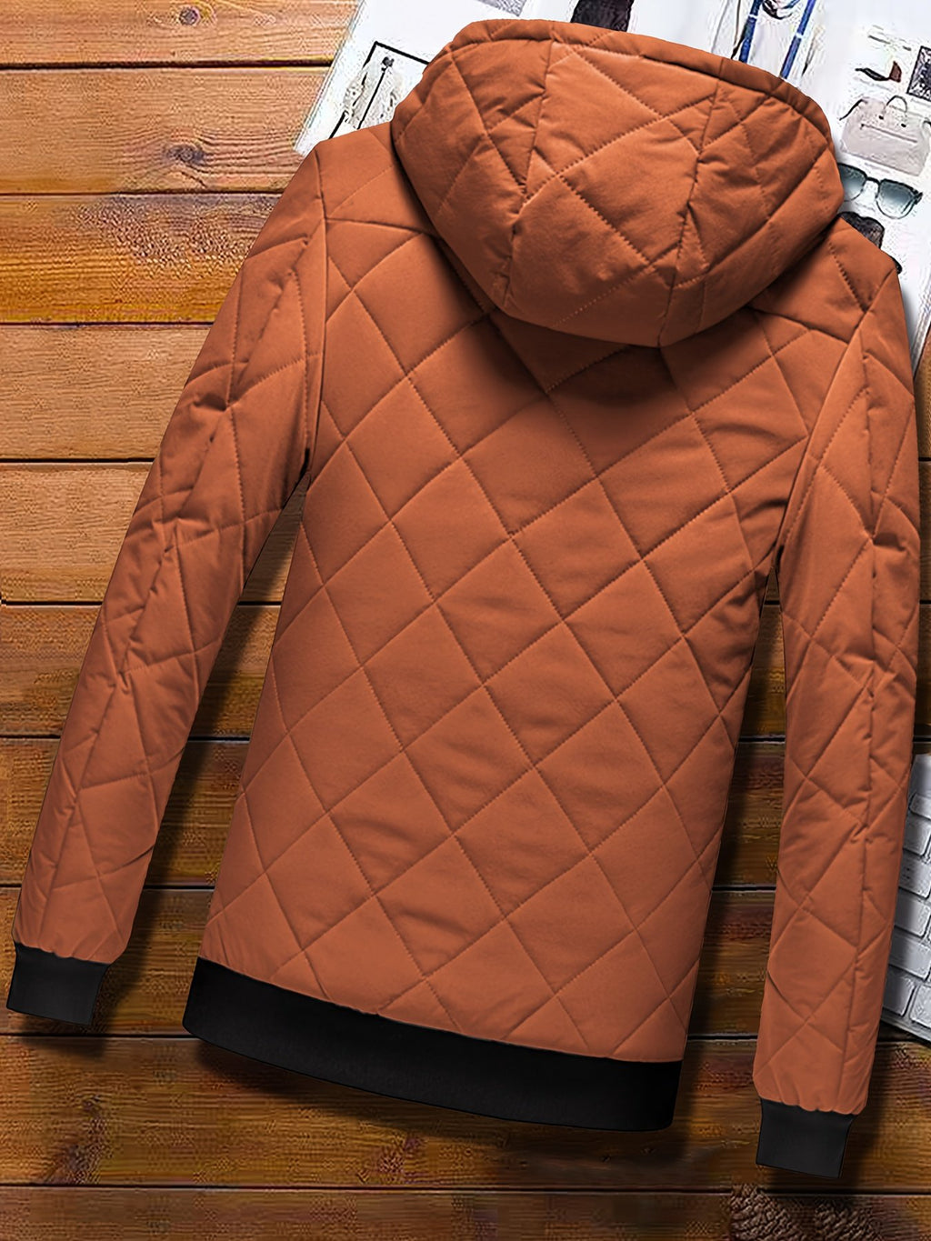 Lupo Delle Alpi men's padded hooded winter coat, warm solid-colour jacket - lifestyle view