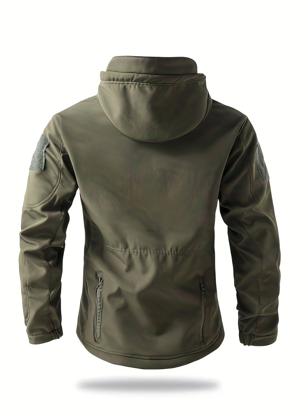 Collar and fastening detail of the men's softshell hooded jacket