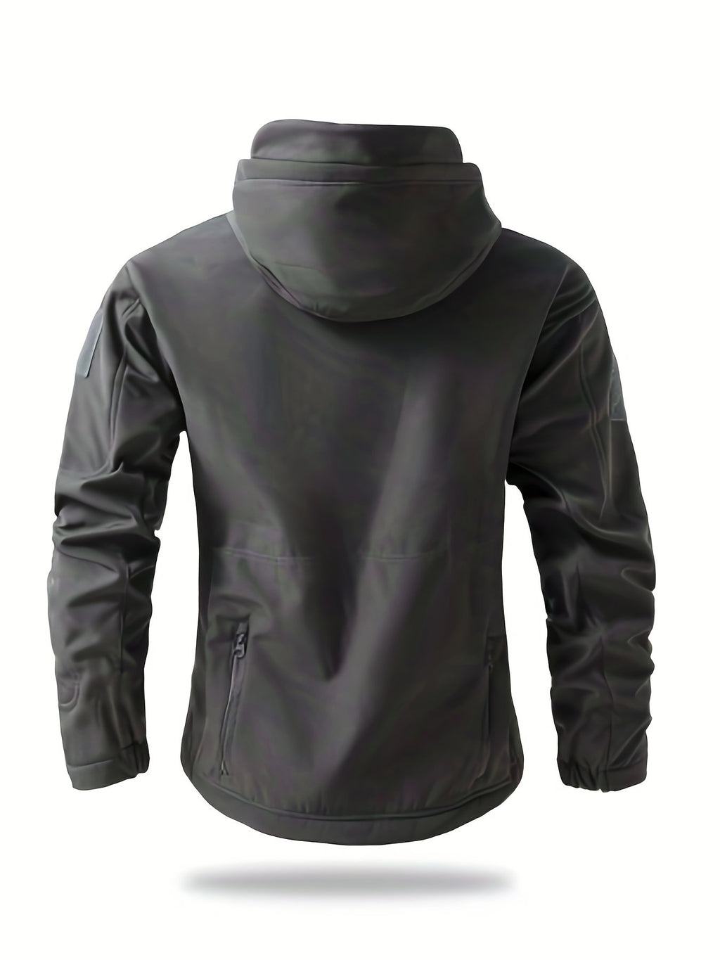 Men's softshell hooded jacket styled with jeans for cold weather