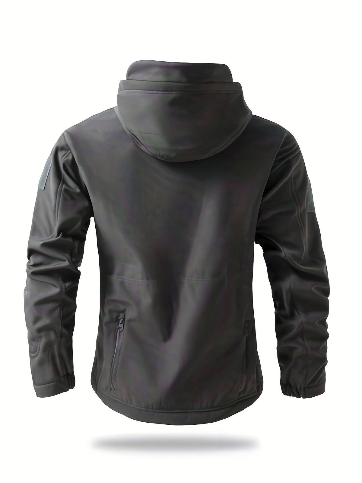 Men's softshell hooded jacket styled with jeans for cold weather