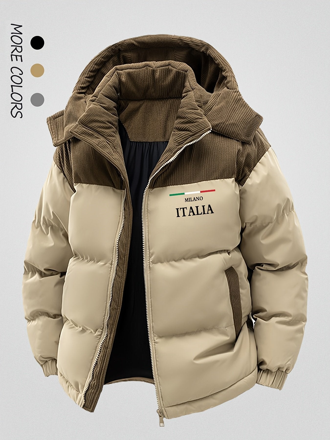 Back view of the men's spliced hooded coat